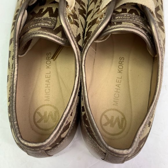 Michael Kors Signature Sneakers Gold size 7 Lace Up Logo Print HX16F - Picture 5 of 10